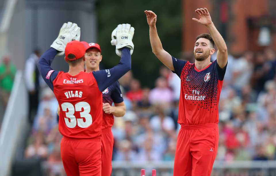 Richard Gleeson celebrates a wicket, Sussex v Surrey, Vitality Blast, South Group, Hove, July 26, 2019