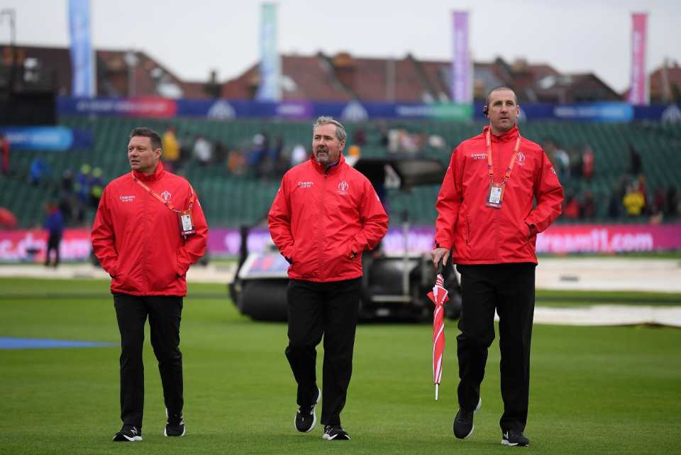 Michael Gough (extreme right) was on the ICC list of umpires for the 2019 World Cup