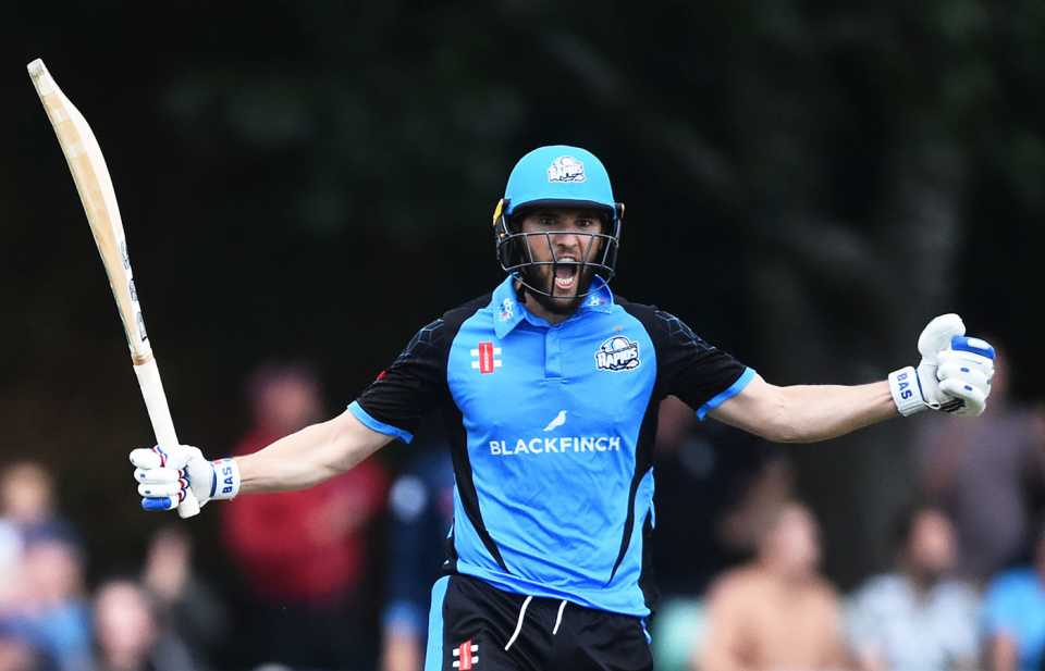 Wayne Parnell roars in celebration after seeing Worcestershire home, Worcestershire v Derbyshire, Vitality Blast, July 31, 2019