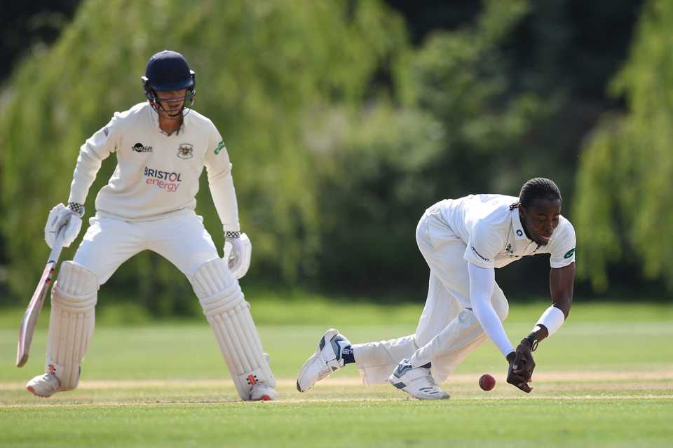 Jofra Archer put down a sharp caught-and-bowled chance, Sussex 2nd XI v Gloucestershire 2nd XI, Blackstone, August 7, 2019