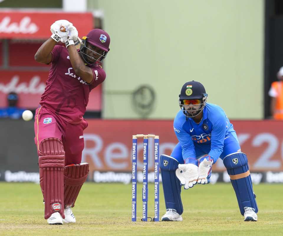 Evin Lewis hits down the ground, West Indies v India, 1st ODI, Guyana, August 8, 2019