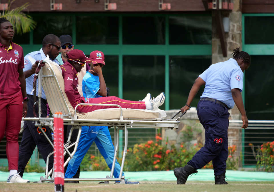 Kycia Knight is taken off the field on a stretcher, West Indies v Australia, 1st ODI, Antigua, September 6, 2019