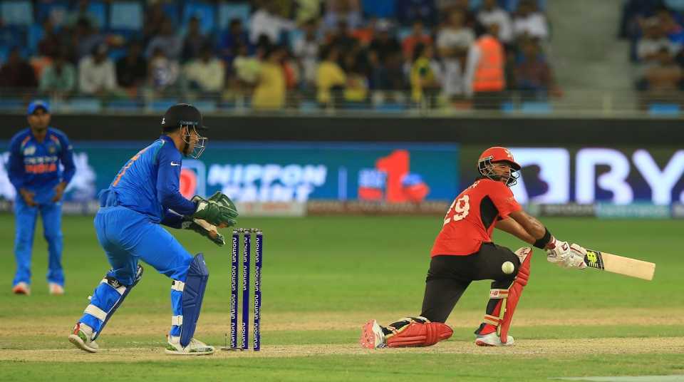 Anshuman Rath sweeps, Hong Kong v India, Asia Cup 2018, Dubai (DSC), September 18, 2018