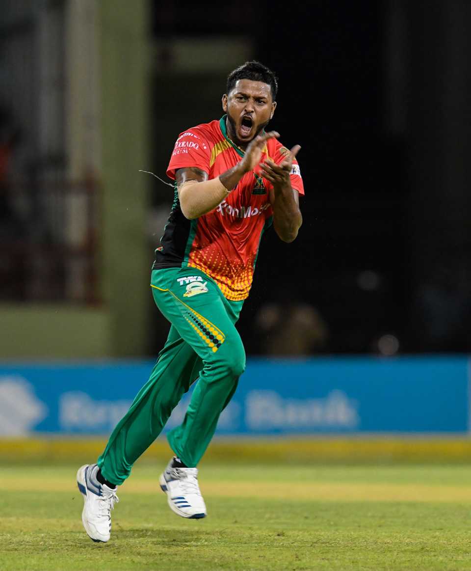 Chandrapaul Hemraj celebrates a wicket, Guyana Amazon Warriors v Jamaica Tallawahs, CPL 2019, Providence, October 3, 2019