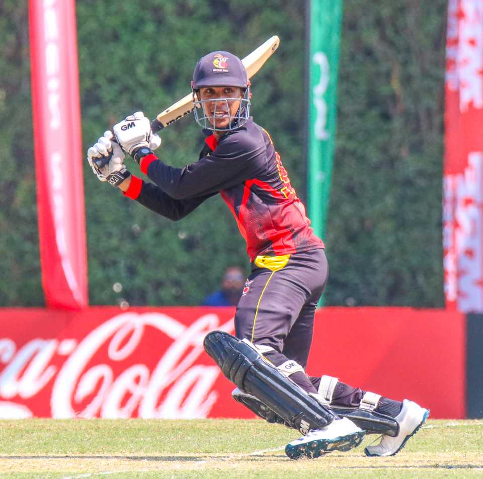 Charles Amini cuts behind point for a boundary, Netherlands v Papua New Guinea, ICC Men's T20 World Cup Qualifier, Dubai, October 24, 2019