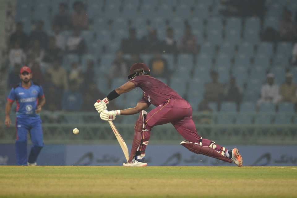Shai Hope stretches to defend, Afghanistan v West Indies, 1st ODI, Lucknow, November 6, 2019