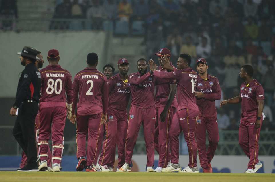 Kesrick Williams celebrates a wicket, Afghanistan v West Indies, 2nd T20I, Lucknow, November 16, 2019