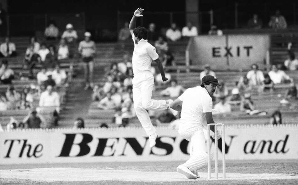 Kapil Dev appeals for Bruce Yardley's wicket