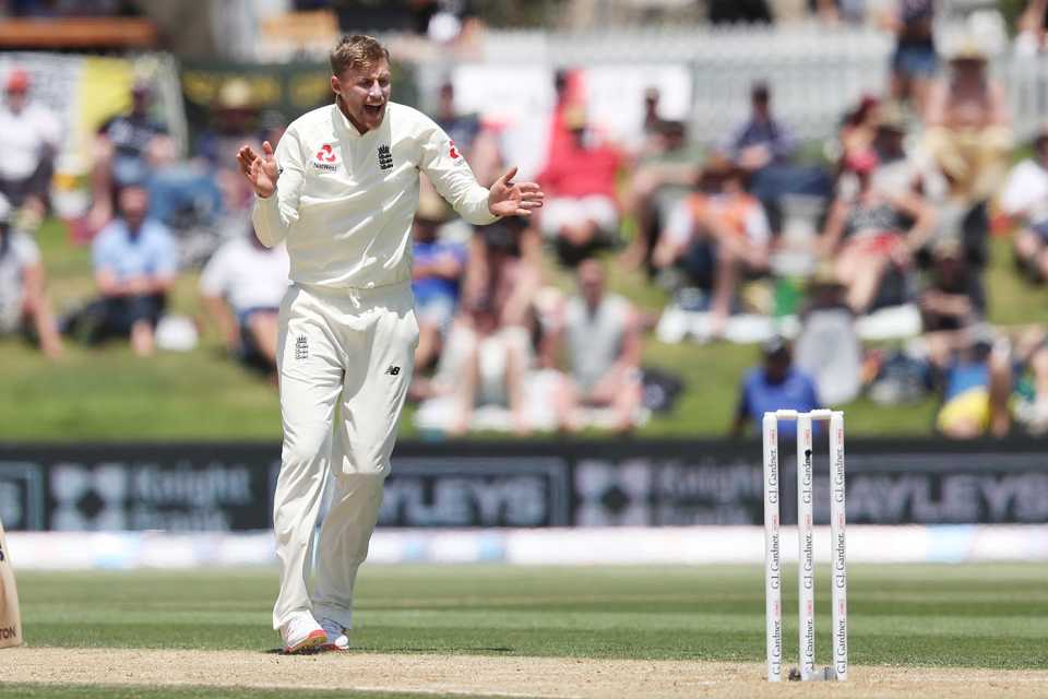 Joe Root celebrates after trapping Henry Nicholls lbw, New Zealand v England, 1st Test, Mount Maunganui, 3rd day, November 23, 2019