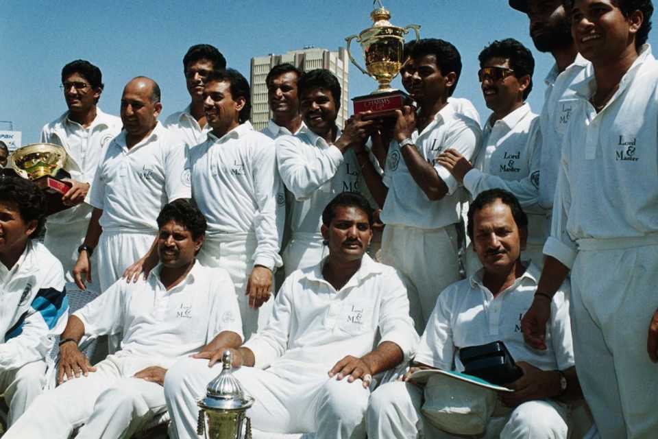 India celebrate their innings win and series win, India v England, 3rd Test, Mumbai, 5th day, February 23, 1993