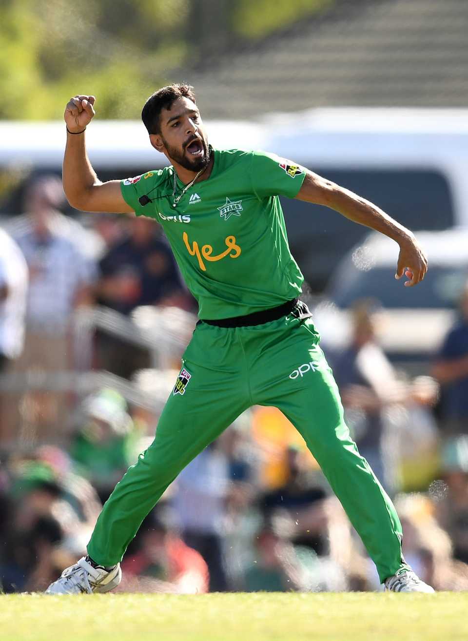 Haris Rauf is ecstatic after taking a wicket