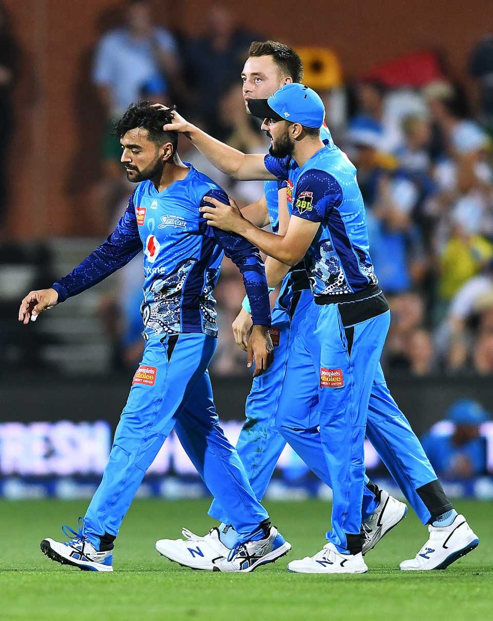 Rashid Khan brought the Strikers back with three quick strikes, Adelaide Strikers v Perth Scorchers, Big Bash League, Adelaide, December 23, 2019