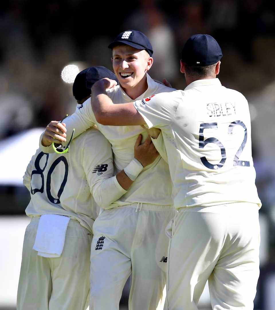 Zak Crawley celebrates after taking the catch to dismiss Anrich Nortje
