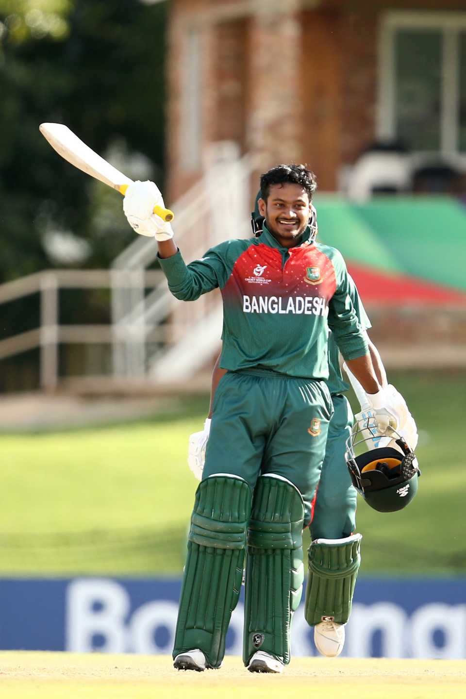 Mahmudul Hasan Joy acknowledges the cheers for his century, Bangladesh U-19 v New Zealand U-19, U-19 World Cup, Potchefstroom, February 6, 2020