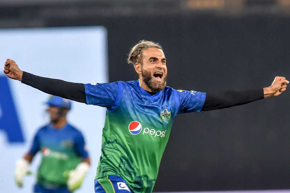 Imran Tahir celebrates a wicket in trademark fashion