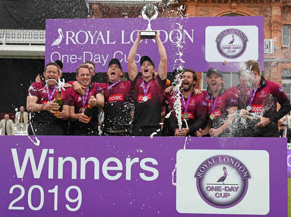 Somerset captain Tom Abell holds the trophy aloft, Somerset v Hampshire, Royal London Cup final, Lord's, May 25, 2019