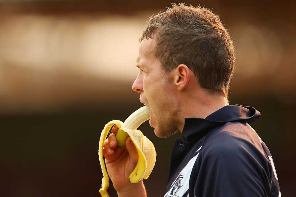 Peter Siddle eats a banana, New South Wales Blues v Victorian Bushrangers, Ryobi Cup, North Sydney Oval, Sydney, Australia, October 20, 2013 