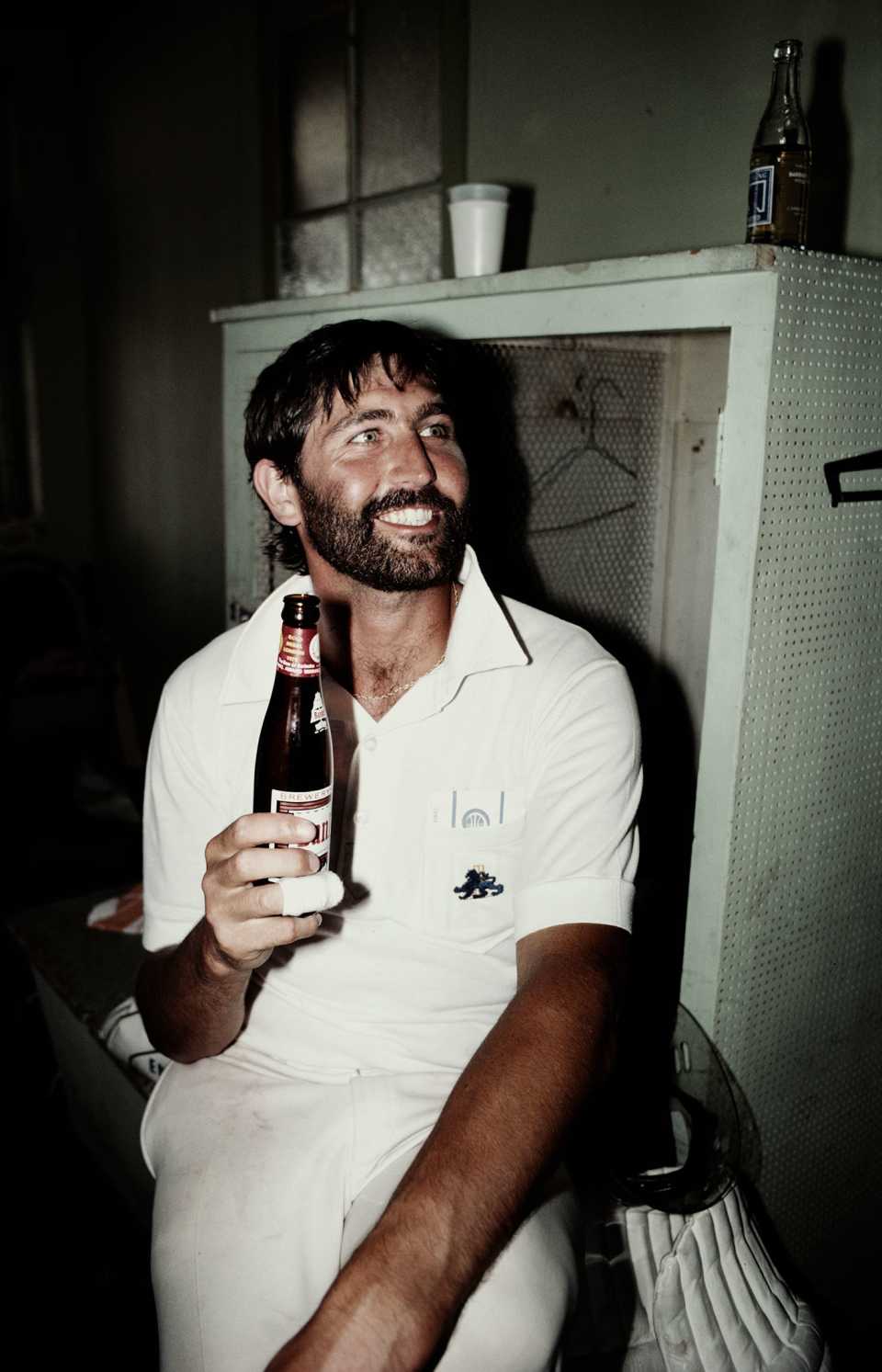 Graham Gooch enjoys a drink after the drawn final Test in Jamaica