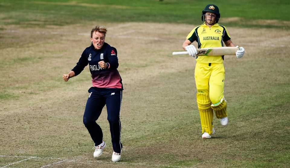 Danielle Hazell celebrates Alyssa Healy's wicket, England v Australia, Women's World Cup, Bristol, July 9, 2017