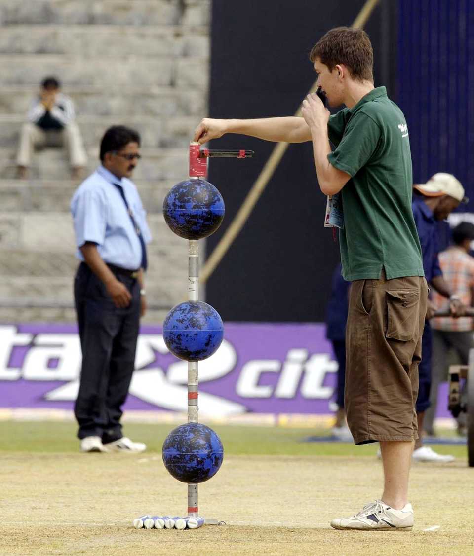 Hawk-eye is set up for the television coverage at the Nehru Stadium, fifth ODI, India v England, Guwahati, India, April 9, 2006