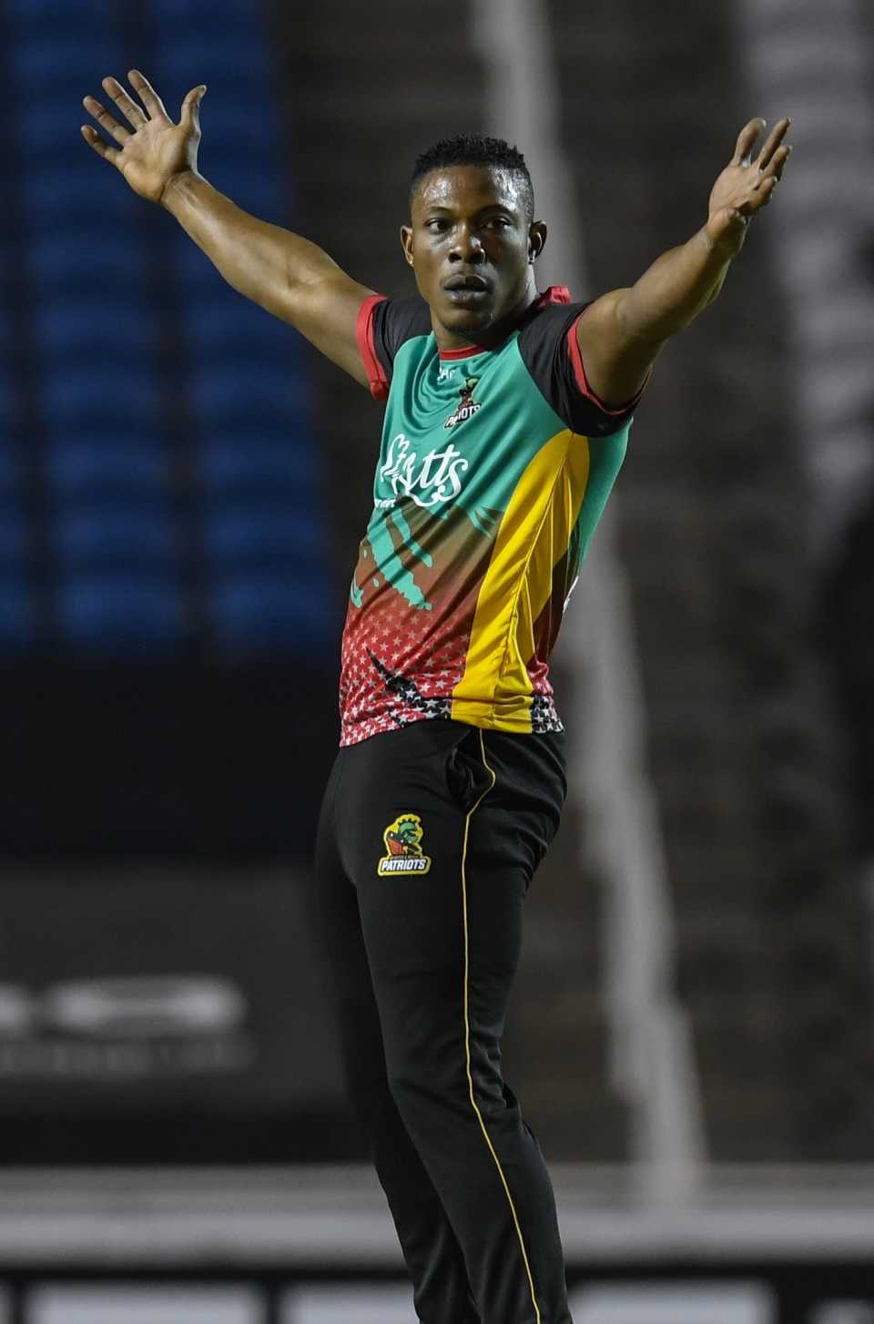 Sheldon Cottrell appeals for a wicket, St Kitts and Nevis Patriots v Guyana Amazon Warriors, CPL 2020, August 19, 2020