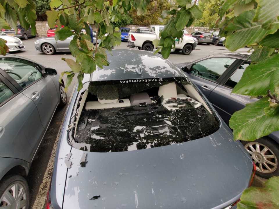 Kevin O'Brien smashed his own windscreen while hitting a six