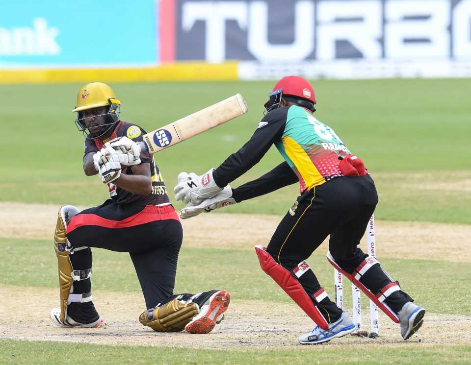 Tion Webster plays a sweep, Trinbago Knight Riders v St Kitts and Nevis Patriots, Tarouba, CPL 2020, September 6, 2020