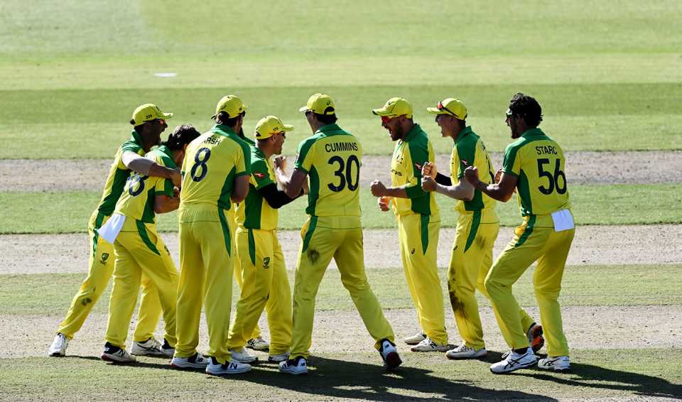 Australia celebrate a wicket, England v Australia, 2nd ODI, Emirates Old Trafford, September 13, 2020