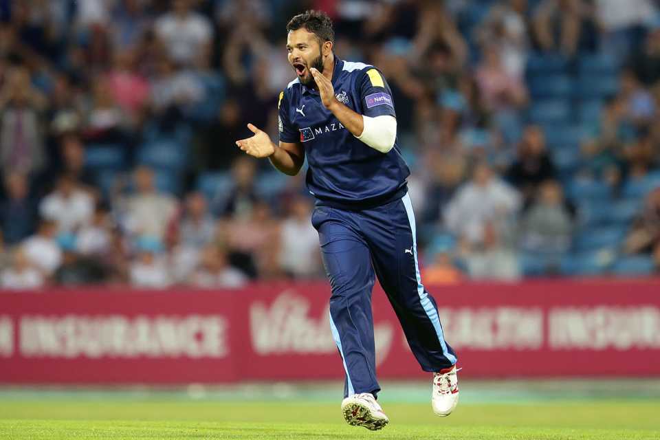 Azeem Rafiq celebrates a wicket for Yorkshire