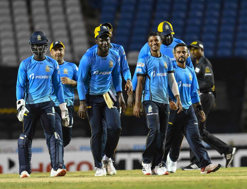 The St Lucia Zouks celebrate after beating the Guyana Amazon Warriors, Guyana Amazon Warriors v St Lucia Zouks, CPL 2020, Semi-final, Trinidad, September 8, 2020