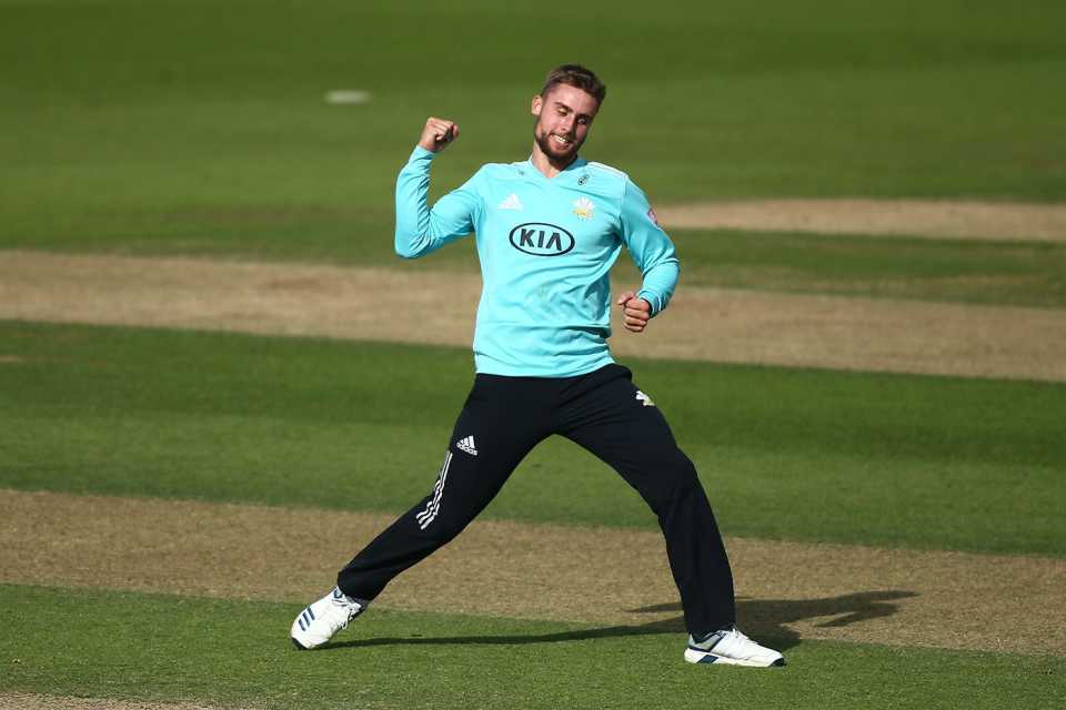 Will Jacks celebrates one of his four wickets, Surrey v Kent, Vitality Blast quarter-final, Kia Oval, October 1, 2020