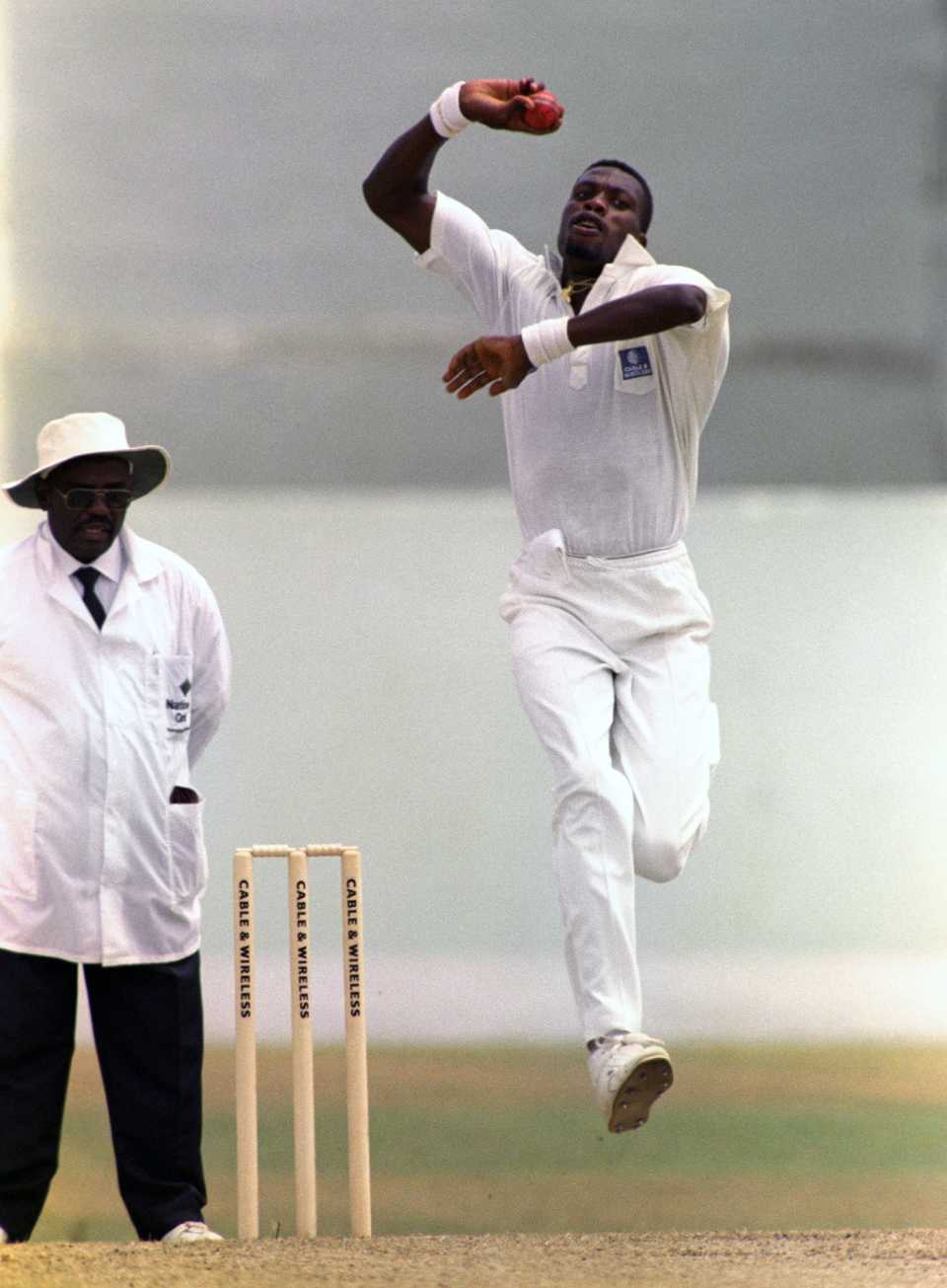 Curtly Ambrose bowls, West Indies v England, fourth Test, day two, Bridgetown, April 9, 1994