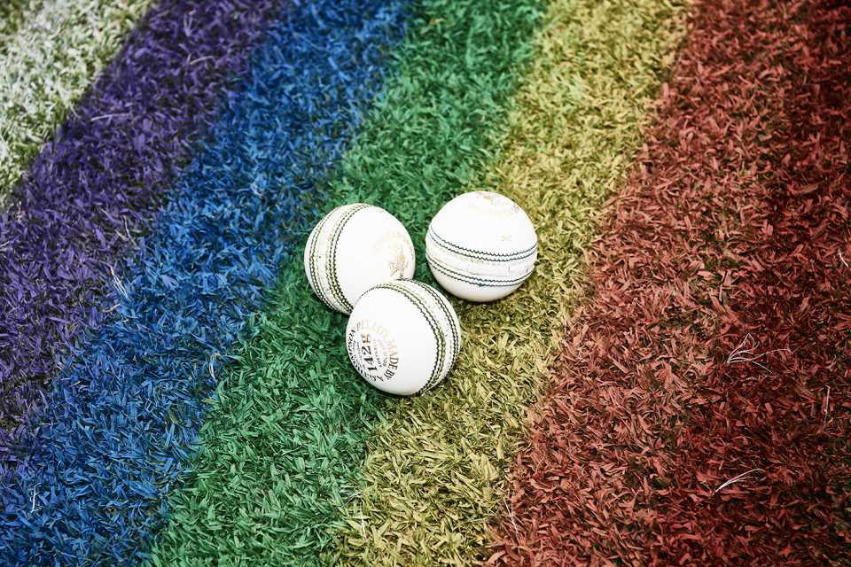 The ground is painted in rainbow colours for the Pride round of the WBBL
