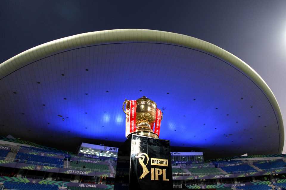 A view of the IPL 2020 trophy on display at the Sheikh Zayed Stadium