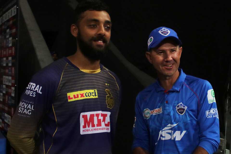 Varun Chakravarthy and Ricky Ponting pose for a photo together