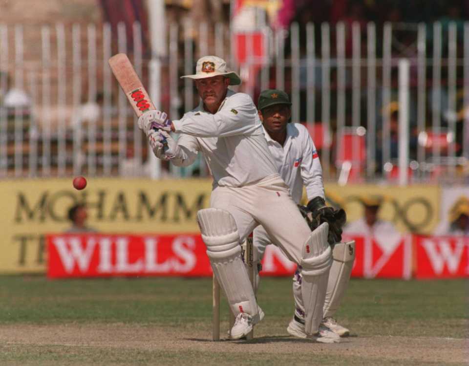 Mark Taylor bats one away, Pakistan vs Australia, second ODI, Will Triangular Series, Multan, October 14, 1994