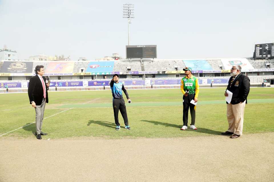 Captains Mushfiqur Rahim and Najmul Hossain Shanto during the toss