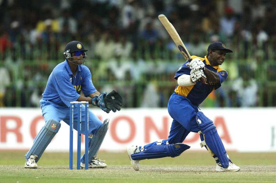 Sanath Jayasuriya on his way to 74, India v Sri Lanka, Champions Trophy final, September 29, 2002, Colombo