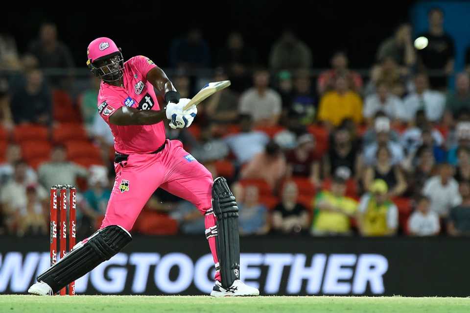 Jason Holder launches into the leg side