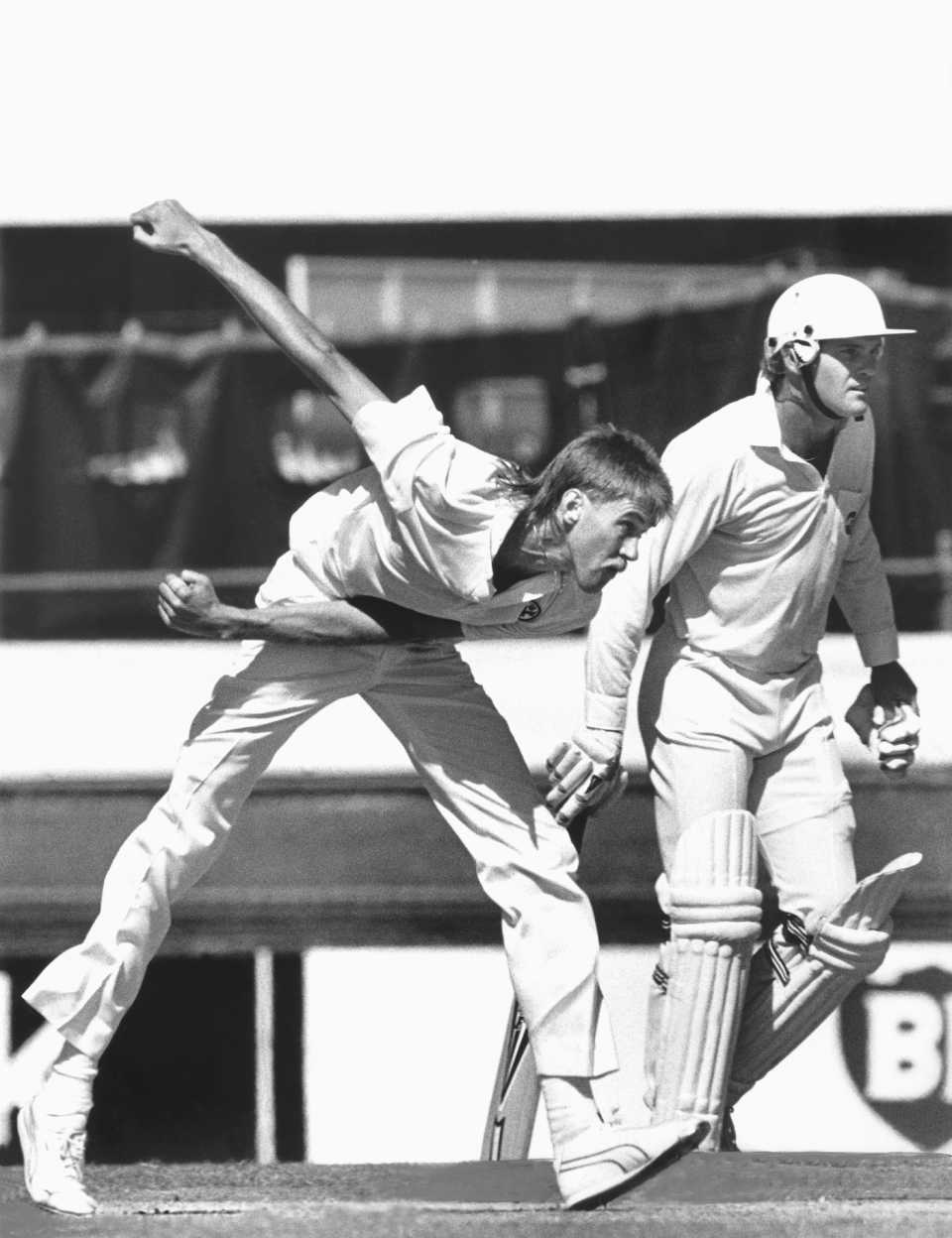 Bruce Reid in action, day three, first Test, Australia vs New Zealand, the Gabba, Brisbane, December 6,1987