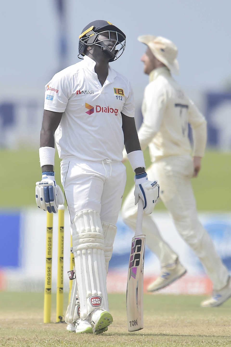 Angelo Mathews was bowled attempting to sweep Dom Bess