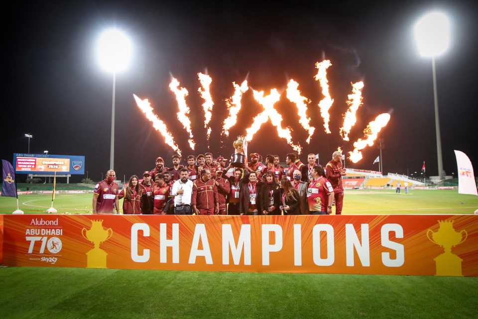 Northern Warriors celebrate with their Abu Dhabi T10 trophy