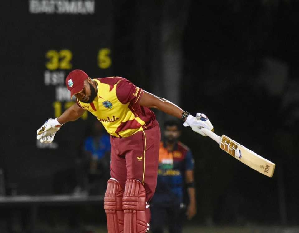 Kieron Pollard bows to acknowledge the applause from his team-mates, West Indies vs Sri Lanka, 1st T20I, Coolidge, March 3, 2021