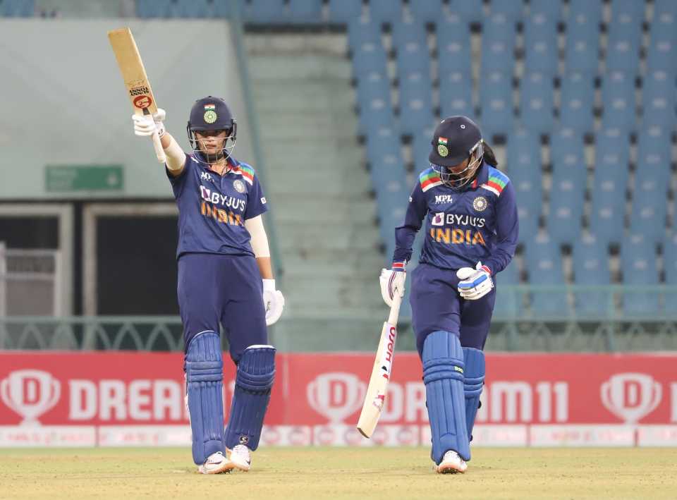 Shafali Verma celebrates her 26-ball fifty in opening partner Smriti Mandhana's company, India Women vs South Africa Women, 3rd T20I, Lucknow, March 23, 2021