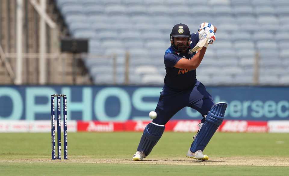 Rohit Sharma drives to the off side
