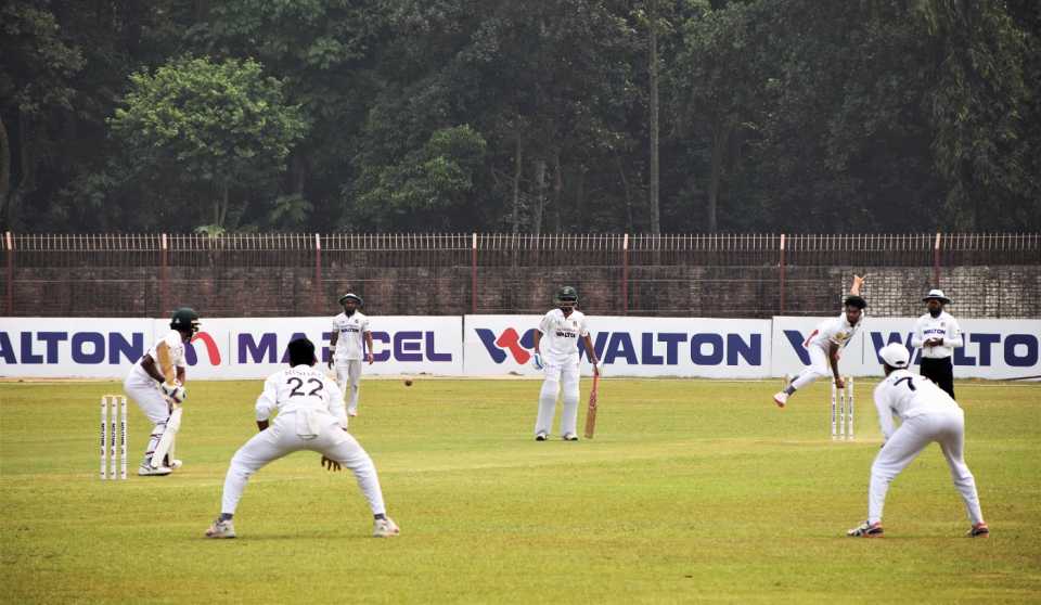 The slip fielders await a chance during action at the NCL, Khulna Division vs Rangpur Division, NCL 2021, Rangpur, March 29, 2021 