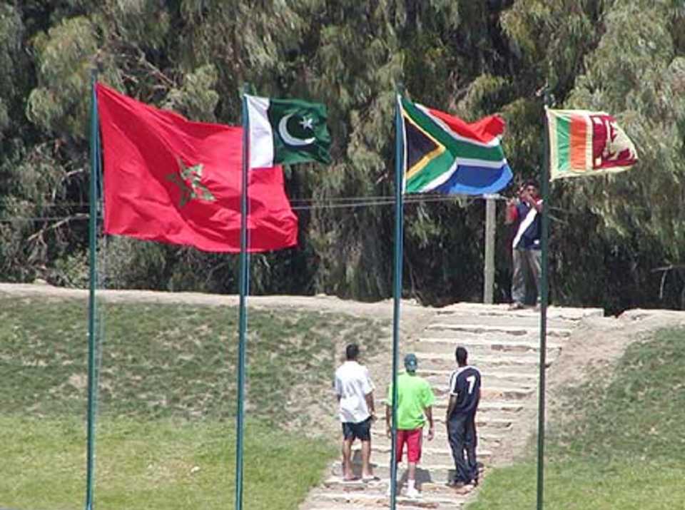 All the flags in Tangier, Morocco Cup, 5th ODI at Tangiers, Pakistan v South Africa, 18 Aug 2002