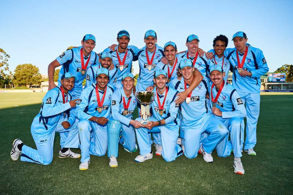 New South Wales celebrate with the Marsh Cup, New South Wales vs Western Australia, Marsh Cup final, Bankstown Oval, April 11, 2021
