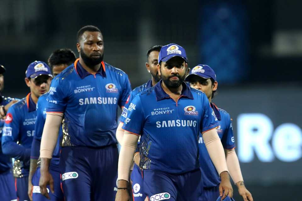 Rohit Sharma leads the Mumbai Indians off the field, Mumbai Indians vs Sunrisers Hyderabad, IPL 2021, Chennai, April 17, 2021