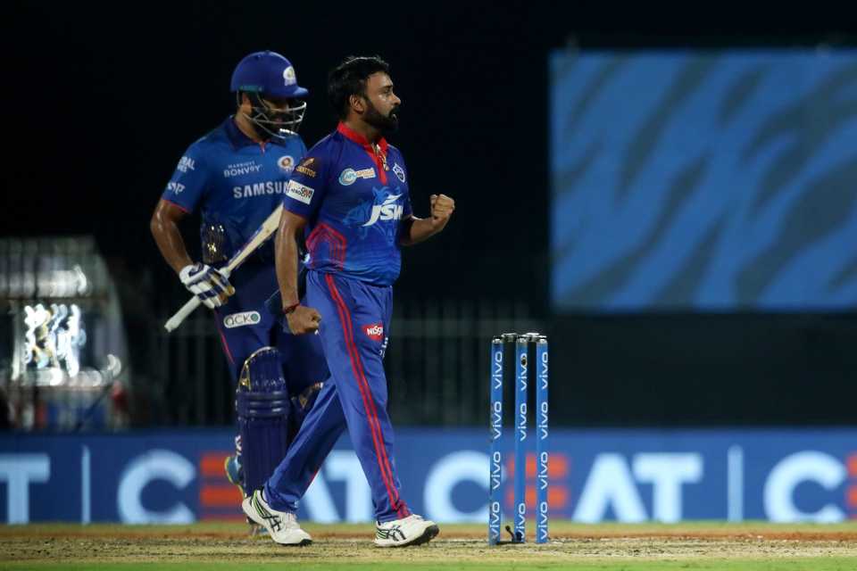 Amit Mishra is ecstatic as Rohit Sharma walks back, Mumbai Indians vs Delhi Capitals, IPL 2021, Chennai, April 20, 2021